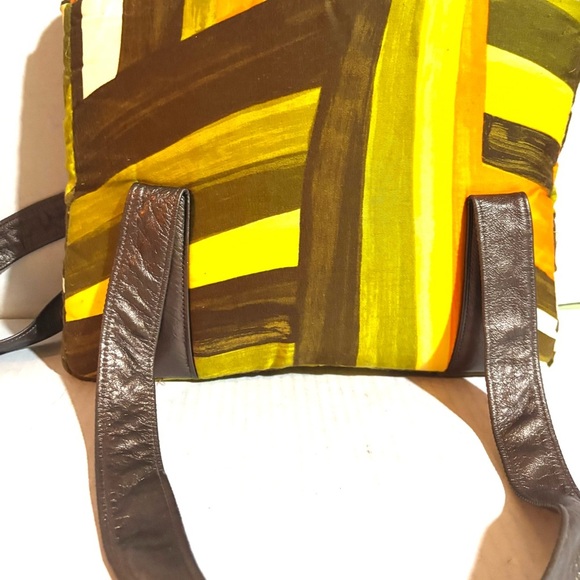 Handmade Multicolor Geometric Patterned Women's Bag with leather strap & trim - Picture 2 of 7